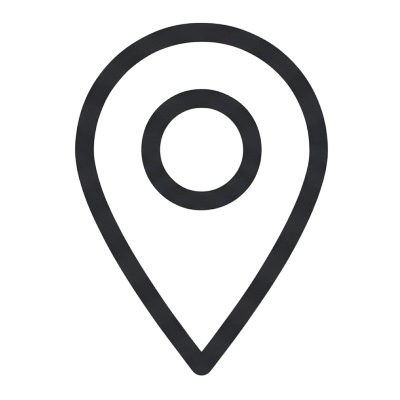 A minimalistic map pin icon, representing our physical address and location.